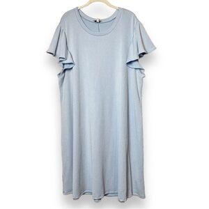 White Birch Ribbed Knit Dress 3X flutter sleeve pastel blue casual stretch comfy